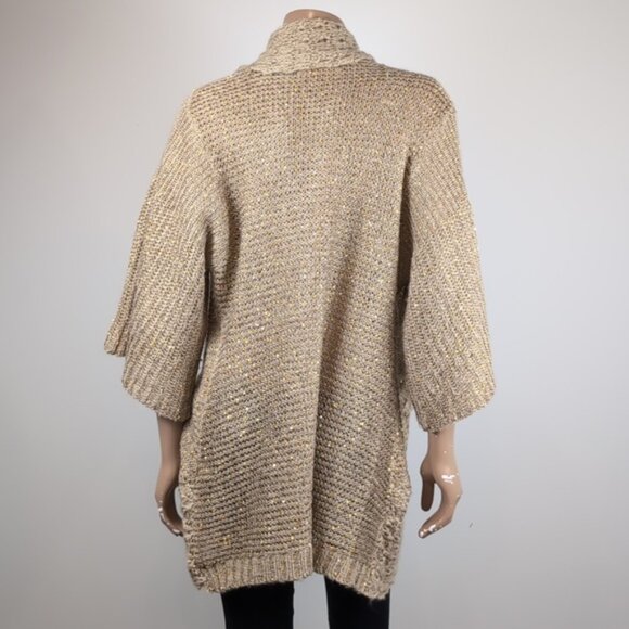 Orange Cocoon Cardigan Sweater Open Knit Flare Sleeve Metallic Gold One Size - Picture 7 of 12